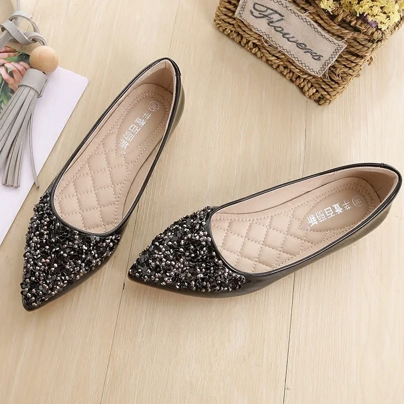 Comfortable Pointed Toe Women's Flat Shoes Rhinestone Diamond With Crystals Ladies Footwear Slip On Beau Today Elegant Casual