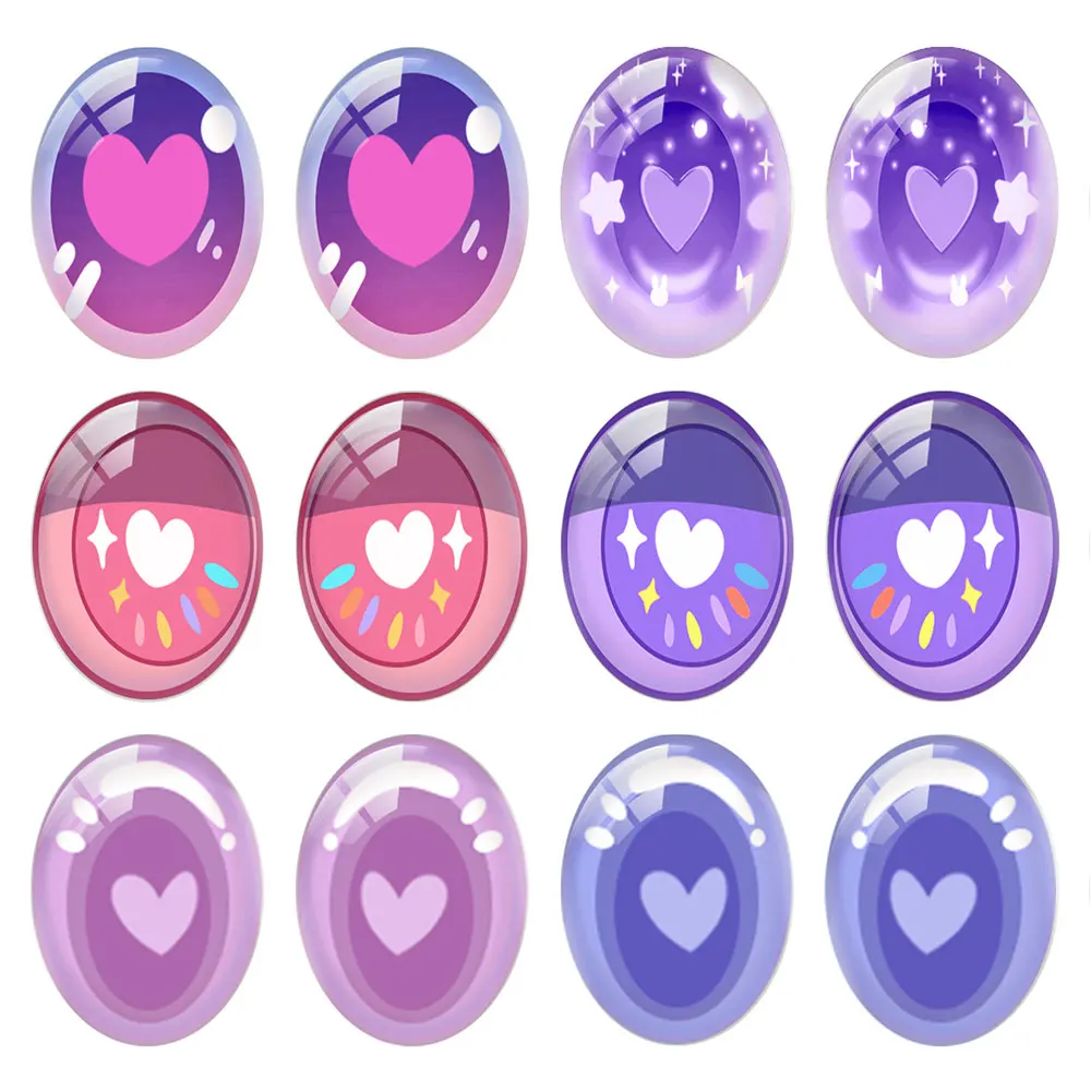Random Mixed Oval Purple Curved Heart Toy Eyebal Doll Eyes Photo Glass Cabochon Flatback Demo Cameo For Diy Jewelry Making