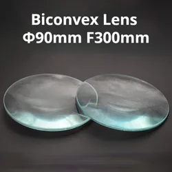 90mm K9 Optical Glass Focal Length 300mm Double Convex Lens Magnifying Lenses Optics Element Condensing Lens 1PC Biconvex Lentes