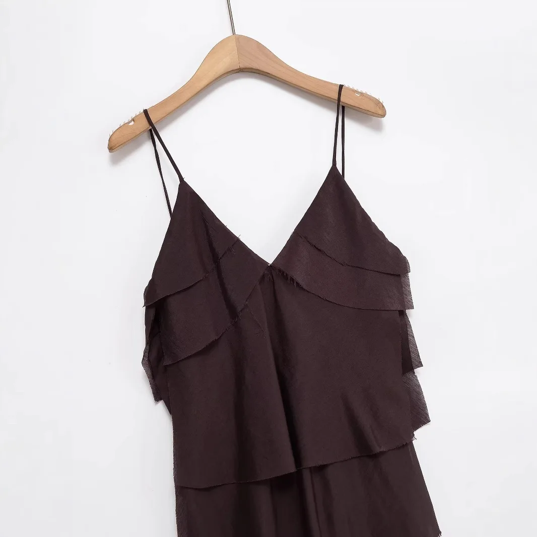 2025 verão nova moda casual feminina simples design confortável em camadas decorativo estilingue vestido longo