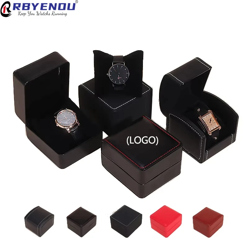 

Customized Logo Rounded Corner Pu Car Line Watch Case Box Pu Leatherwear Watch Packing Box Storage Organizer Display Box Gift