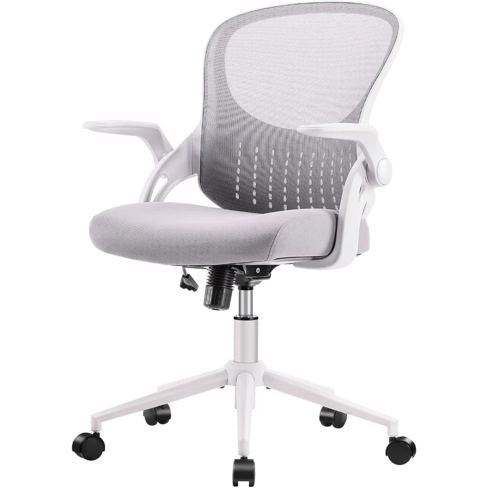 

Ergonomic Mid-Back Office Computer Gaming Desk Chair with Flip-up Arms, Comfortable Lumbar Support, Comfy Arms, Grey