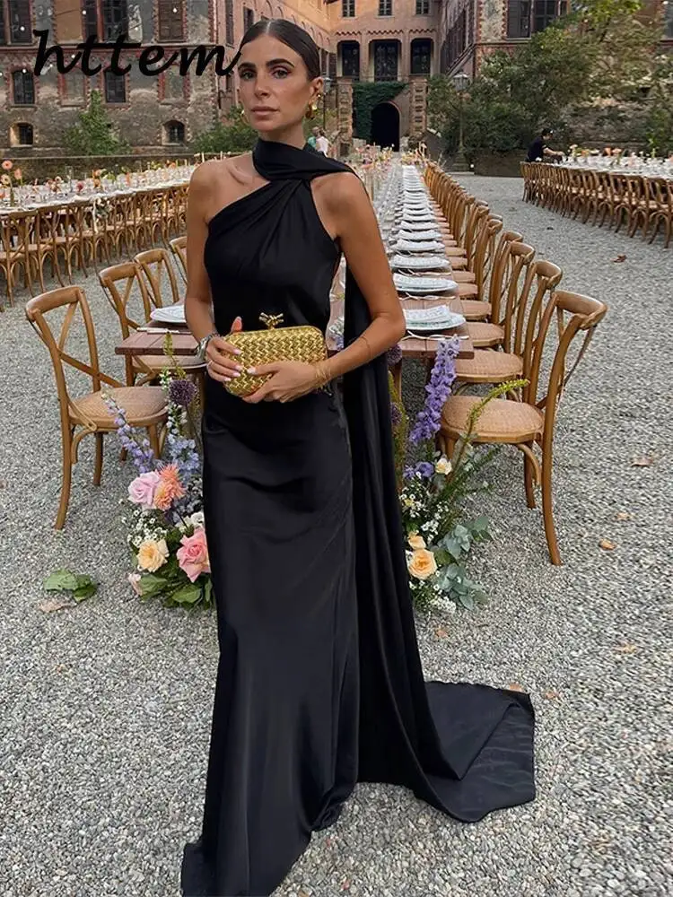 Robe de soirée longue en Satin avec ruban élégant pour femmes, couleur unie, sans manches, dos nu, robes de soirée chics, printemps été 2025