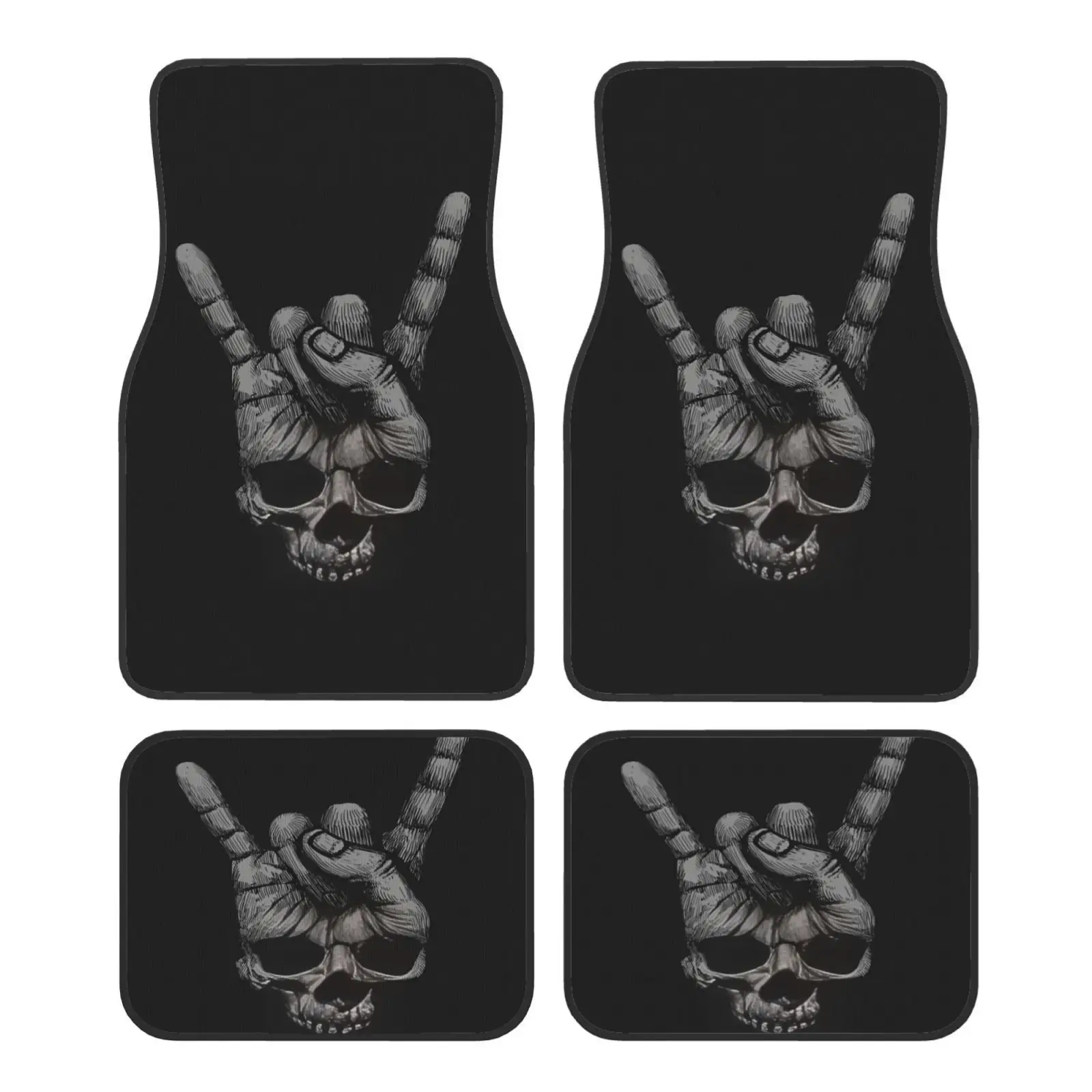 

4pcs Set - Skull Rock Gesture Car Floor Mats - Comfortable Crystal Velvet Vehicles Floor Mats, Front & Rear Full Coverage Auto I