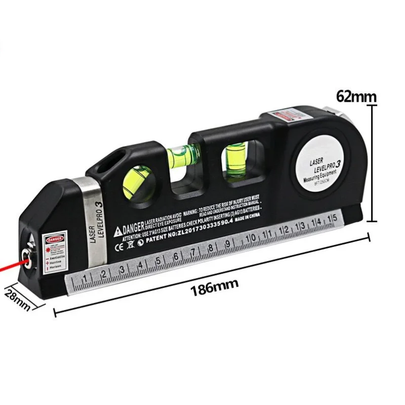 Laser Level Multipurpose Line Laser Leveler Tool Cross Line Lasers with 8FT 2.5M Measure Tape and Metric Rulers for Woodworkers