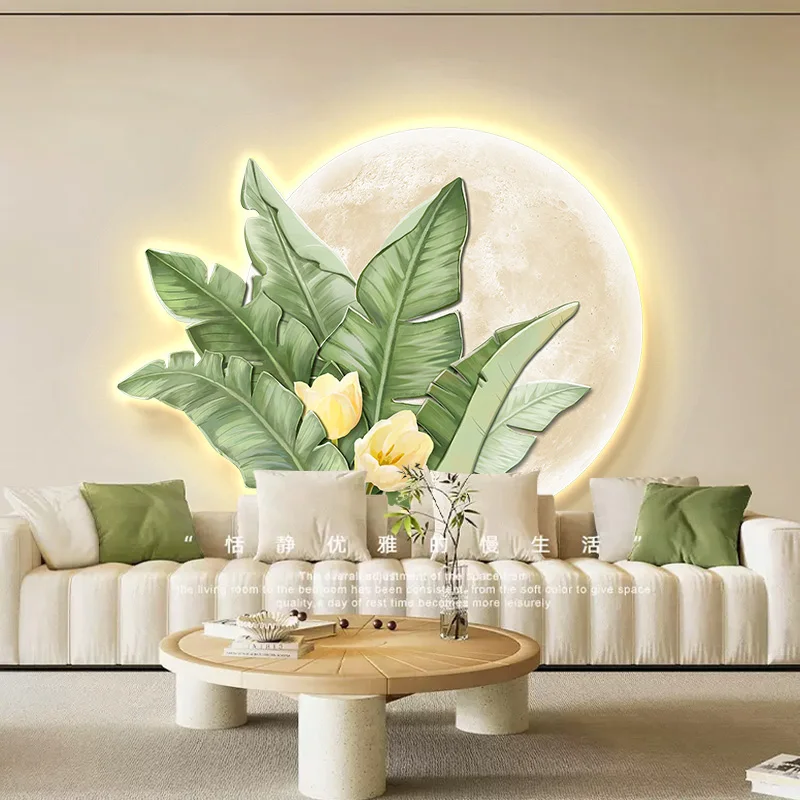 Home Daye Big Living Room Sofa Background Wall Led Light Three-Dimensional Atmosphere Hanging Painting Cream Wind Light Luxury H