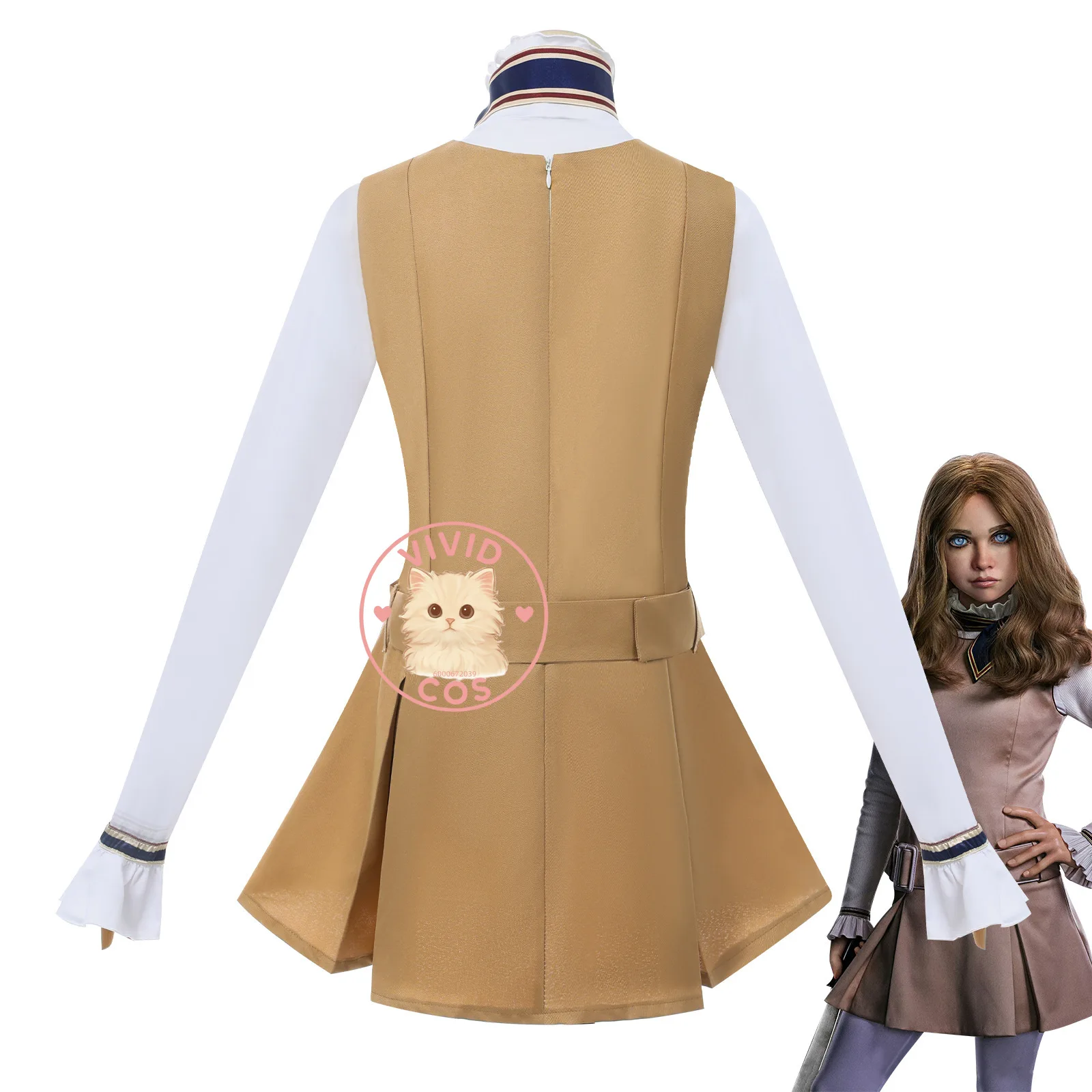 فيلم جديد M3GAN 2.0 أزياء تنكرية للعب الأدوار ميغان ملابس شعبية فستان موحد بني مجموعة شعر مستعار للأطفال والكبار والنساء كوميك كون