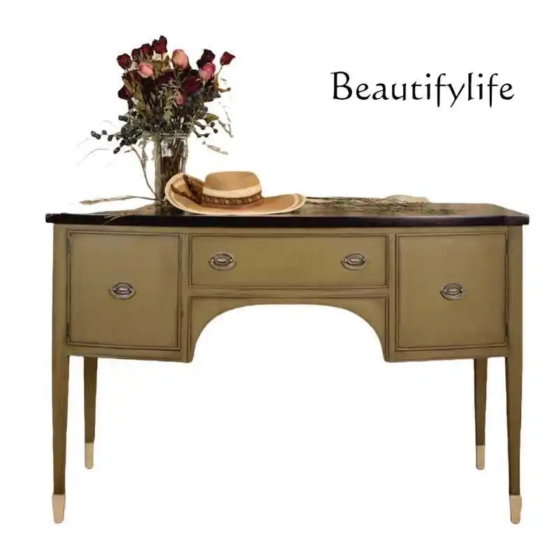 

French retro solid wood desk American entry porch cabinet medieval writing desk living room makeup computer table