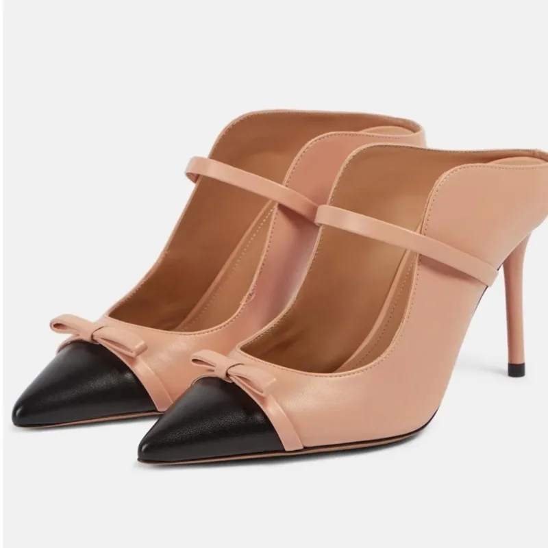 

European and American Sexy High-heeled Butterfly Bow Decoration Pointed Slippers for Women with Toe Caps and Banquet Shoes