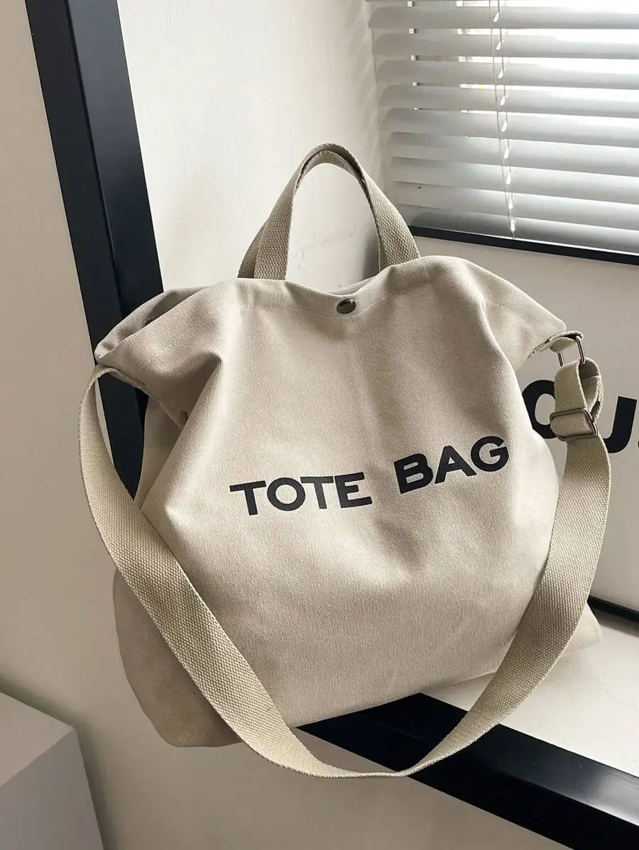 

Большая холщовая сумка-тоут с ярким буквенным принтом, повседневная сумка через плечо для ежедневного использования