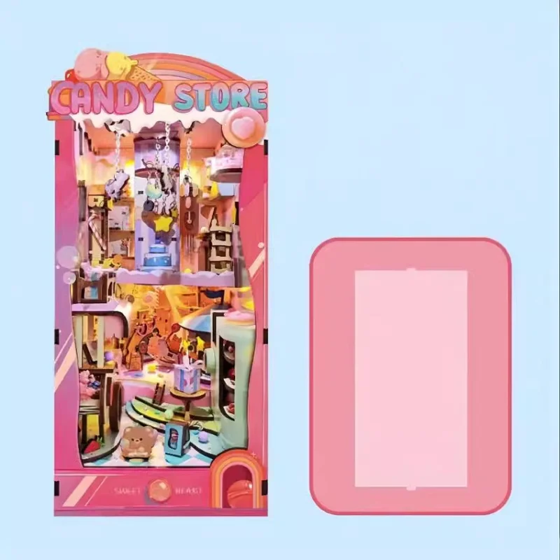 زاوية كتاب القصة على شكل قلب، كوخ خشبي مصغر ثلاثي الأبعاد، هدية رومانسية لديكور سطح المكتب للنساء #4