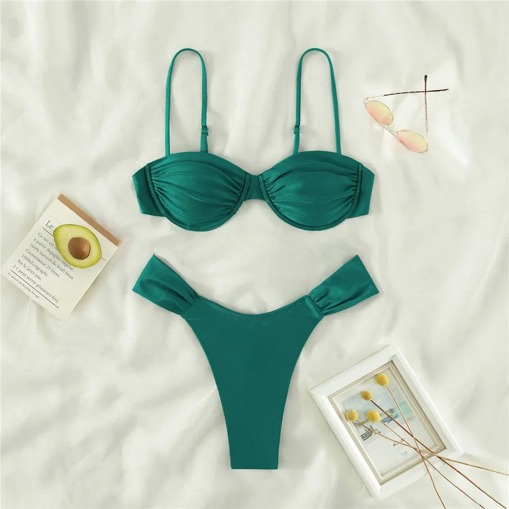 

Sexy Green Bikini 2025 Women Push Up Swimwear Wrinkled Micro Thong Swimsuits Bathing Suit Beach Swimming Wear Bikinis Sets Mujer