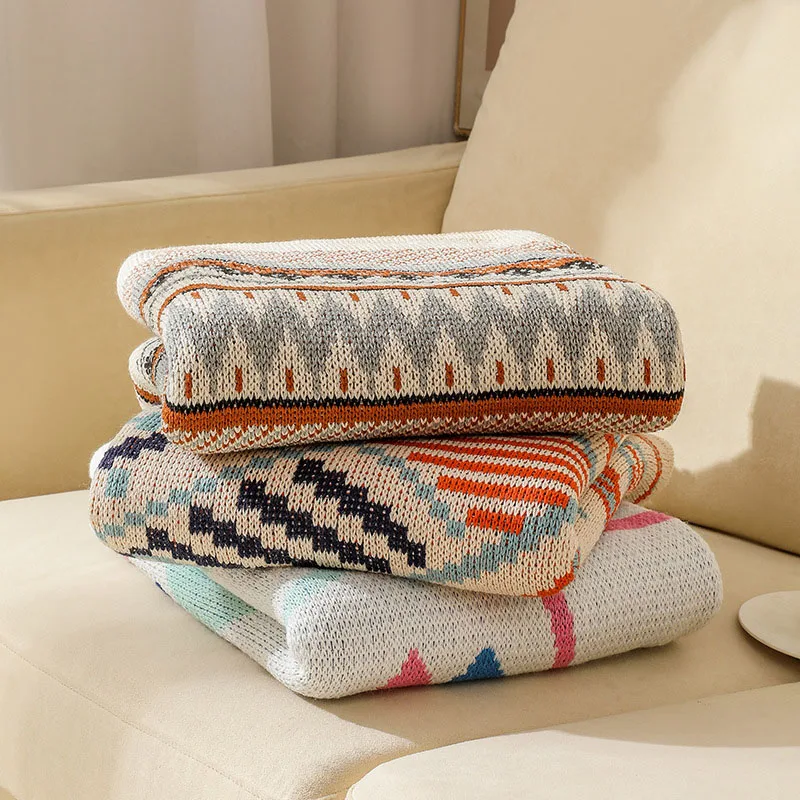 Bohemian Bed Blanket Acrylic Nordic Knitted Sofa Throw Blanket Travel Plane Plaid Bedspread Office Thread Blanket Sofa Cover