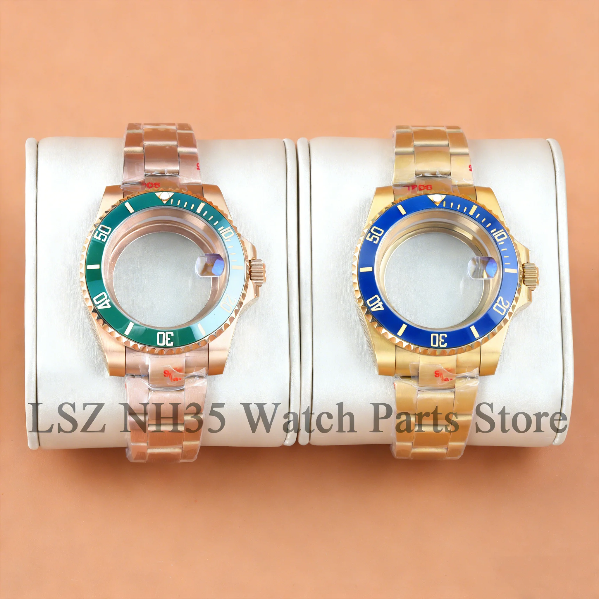 

40mm NH35 Rose Gold/Gold Sapphire Glass Watch Case For Submariner GMT Yacht-master NH34 NH35 NH36 NH38 Movement 28.5mm Dial Part