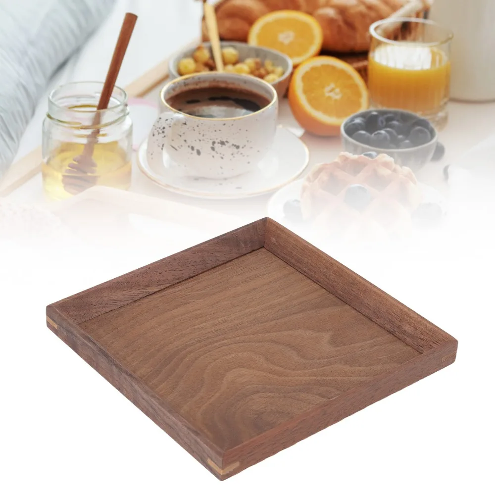 Square Outline Serving Tray Raised Surround Edge Polished Surface Table Tray Thickened Base Stable Fruit Display Plate