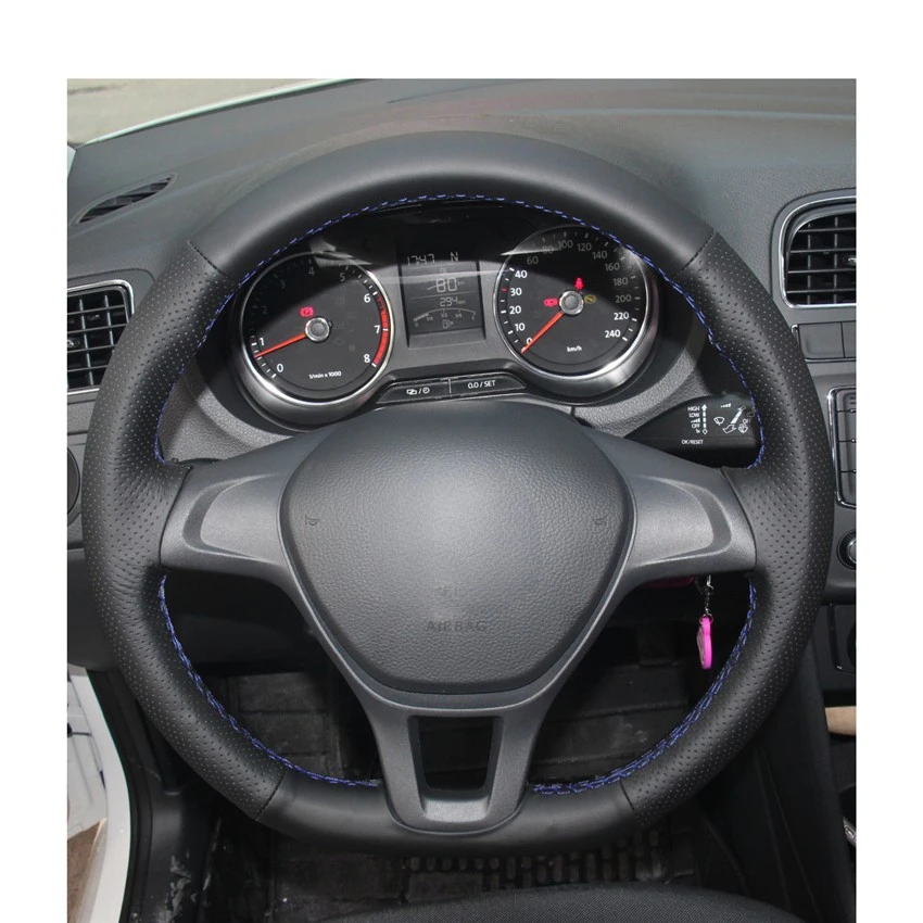 Black Artificial Leather Car Steering Wheel Cover for Volkswagen VW Golf 7 Mk7 New Polo 2014 2015 2016 2017
