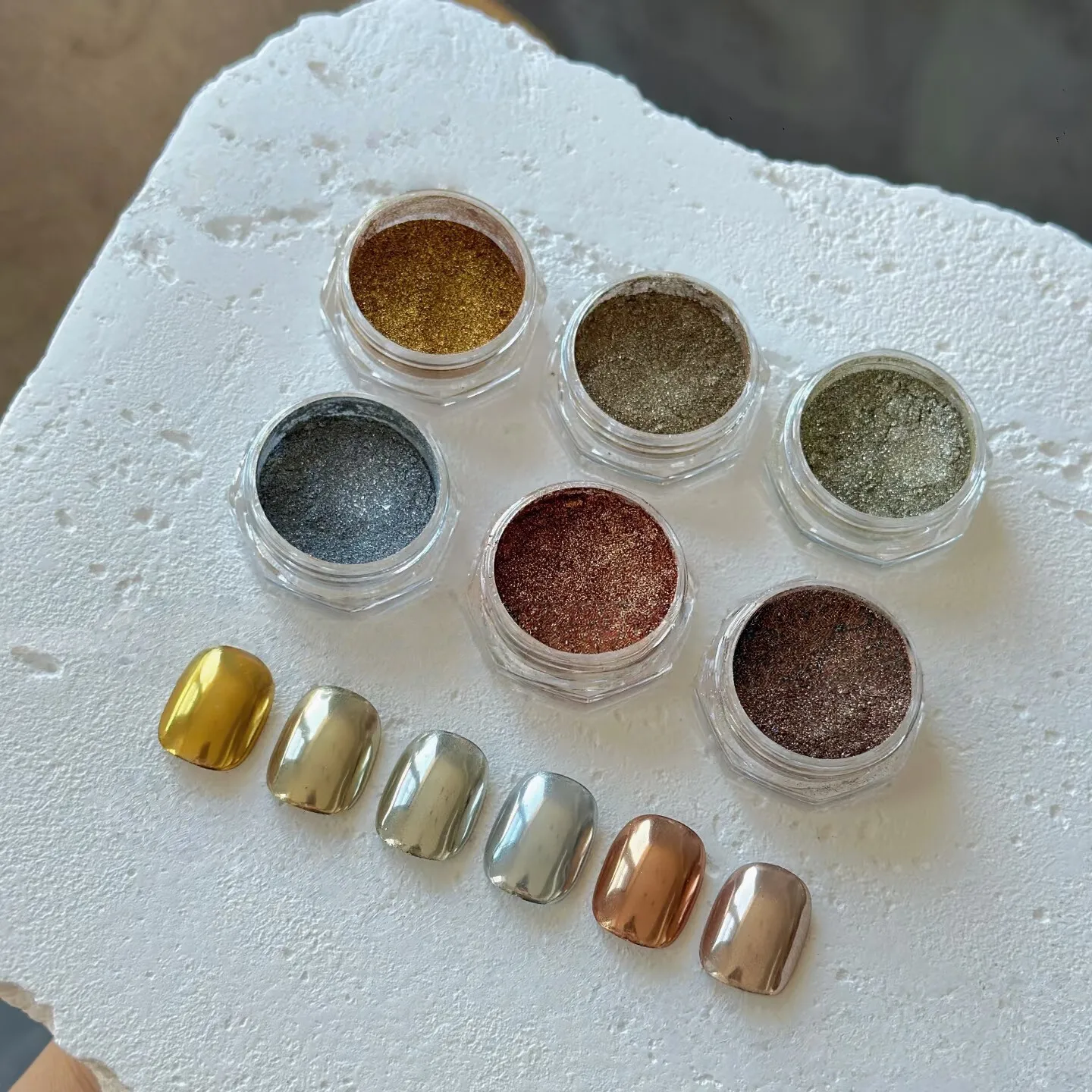 6 صناديق Y2K كروم مرآة سحرية بريق مسمار الفن الوردي الذهب الفضة تأثير الليزر لامع النمط الياباني لتقوم بها بنفسك مسمار الفن الملحقات