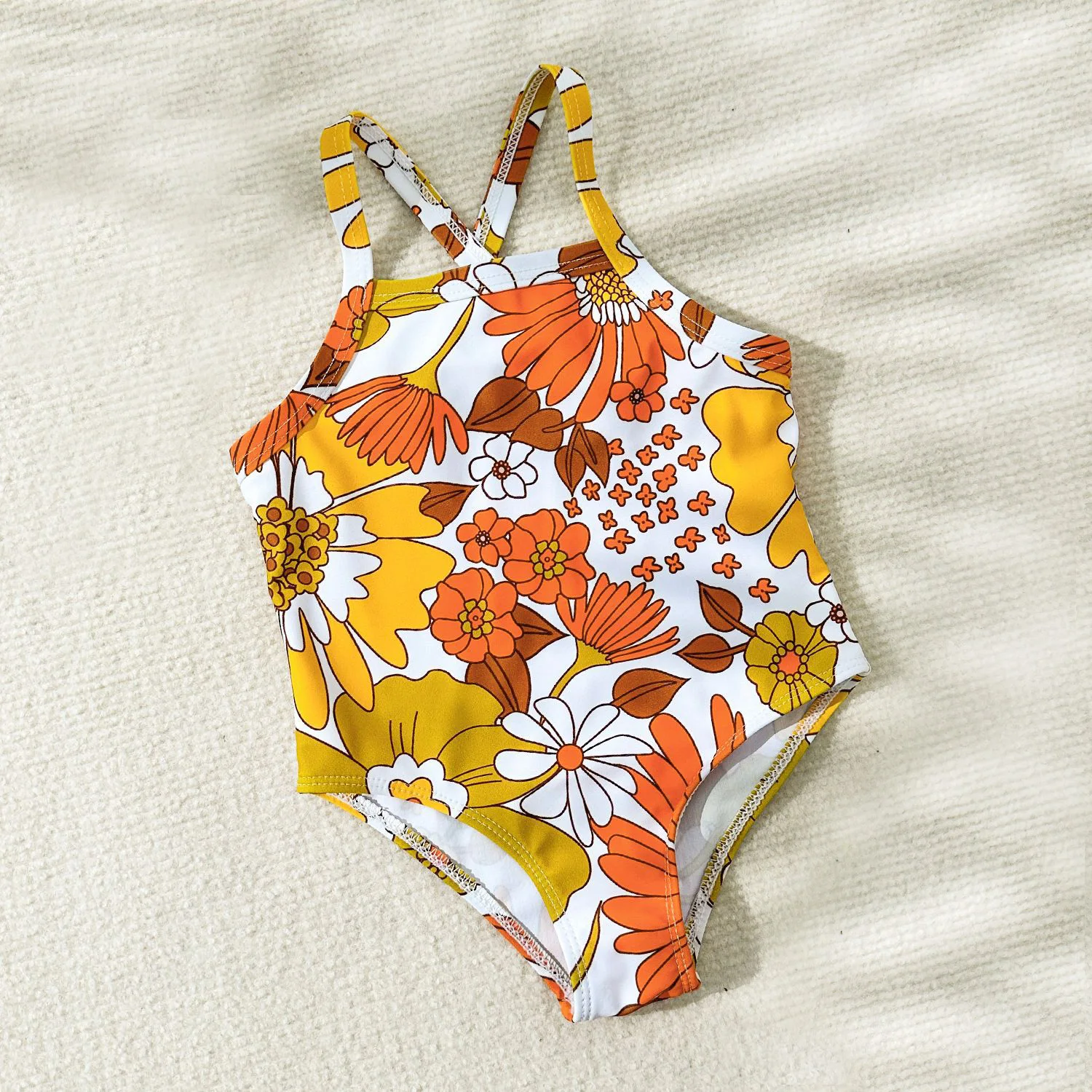 

2024 NEW Toddler Girls One Piece Swimsuit Summer Infant Baby Girls Flowers Swimwear With Cute Shoulders Baby Bathing Suit 3-24M