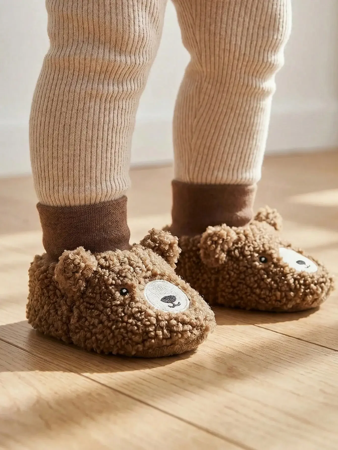 Cozy Pixies 1 Pair Of Baby Non-Slip Soft Bottom Embroidery Cute Bear Soft Velvet Foot Cover Socks Warm Outdoor Application