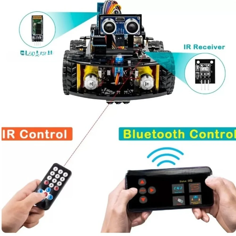 Black for 4wd Robot Car Kit Obstacle Avoidance Robot Kit Automation Kit Four-wheel Drive System Easy Assembly Design