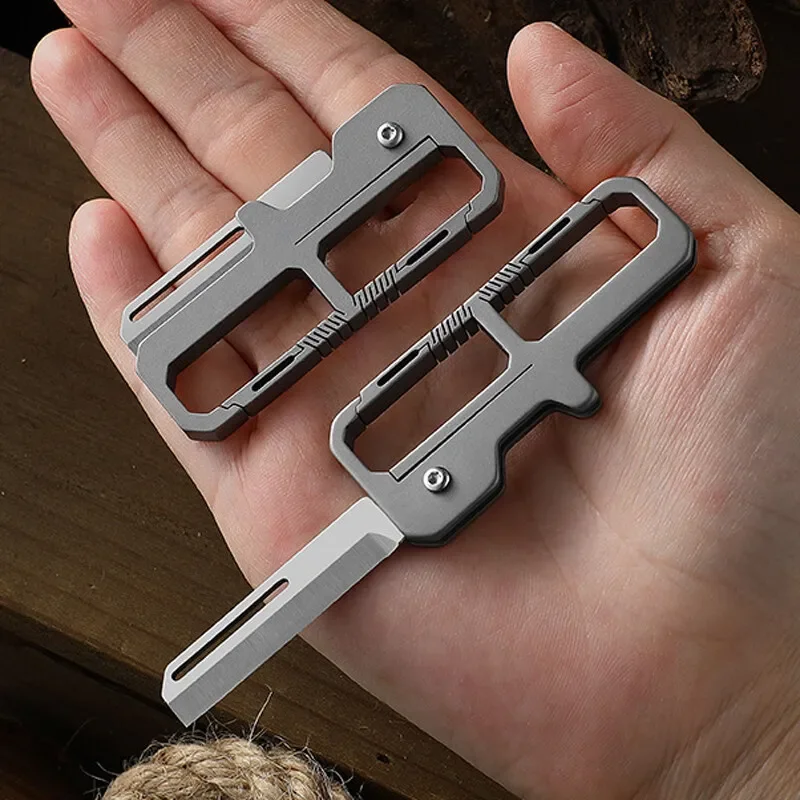 FEGVE Titanium Pocket Folding Blade Knife Carabiner Outdoor Camping Keychain EDC Tool