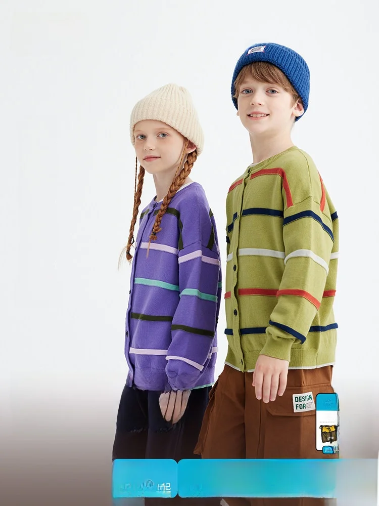

Purrfect Diary Kids Knitted Sweater Striped Outerwear for Girls And Boys Cotton Breathable Moisture Wicking Long Sleeve round...