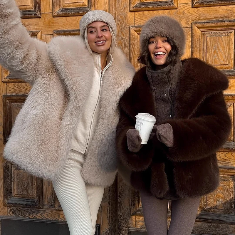 เสื้อโค้ทขนเฟอร์เทียม Tornova สำหรับฤดูใบไม้ร่วงและฤดูหนาว ปกใหญ่ หรูหรา สไตล์สตรีทแวร์ สีพื้น รุ่นใหม่ปี 2025 เสื้อแจ็คเก็ตหนาสำหรับผู้หญิง