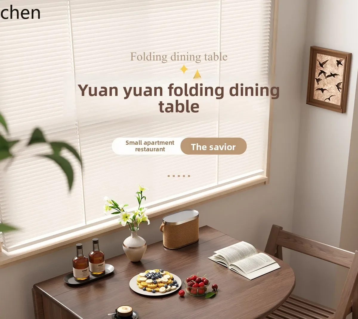 i5.15 Solid Wood Foldable Round Table for Home Use in Small Apartments Dining Table