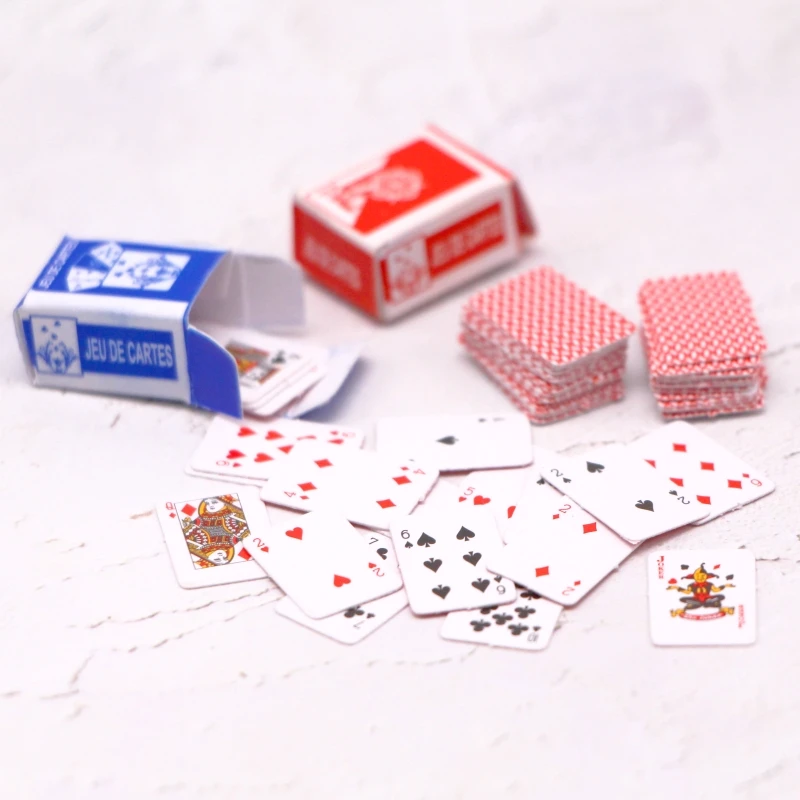 2Set 15X10mm Dollhouse Mini Paper Playing Cards Miniature Simulation Small Game Casino Games Poker Party Home Decoration Model