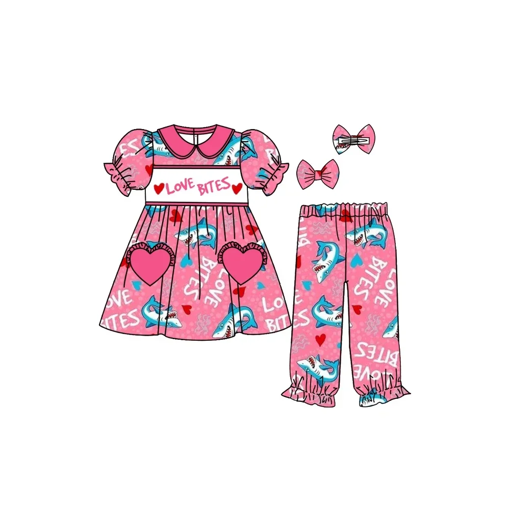 Kid Boutique Valentine's  Clothes Spanish Style Cartoon Cute Shark Outfits Girls Pajamas Boys Sleepwear Sets