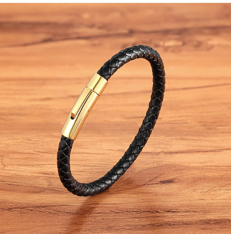 Hochwertiges Lederarmband für Männer und Frauen, Edelstahl-Accessoires, geflochtener Stil, Armreifen, Geburtstagsfeier, Schmuck, Geschenke – Detail 4