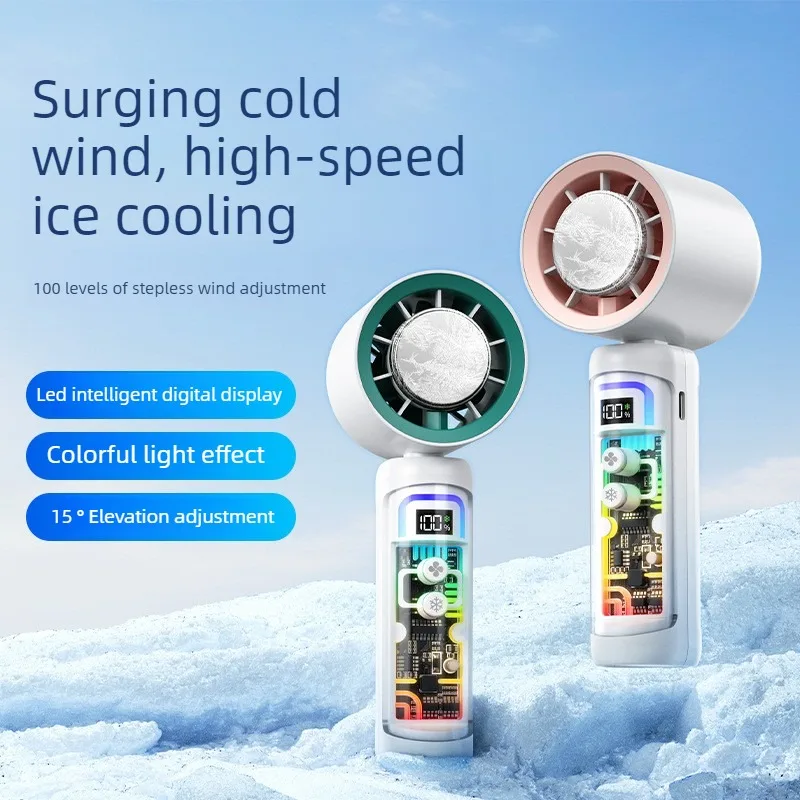 

Portable Handheld Fan with LED Display Semiconductor Cooling 100 Speeds Turbo High-Speed Transparent Mini USB Rechargeable Fan