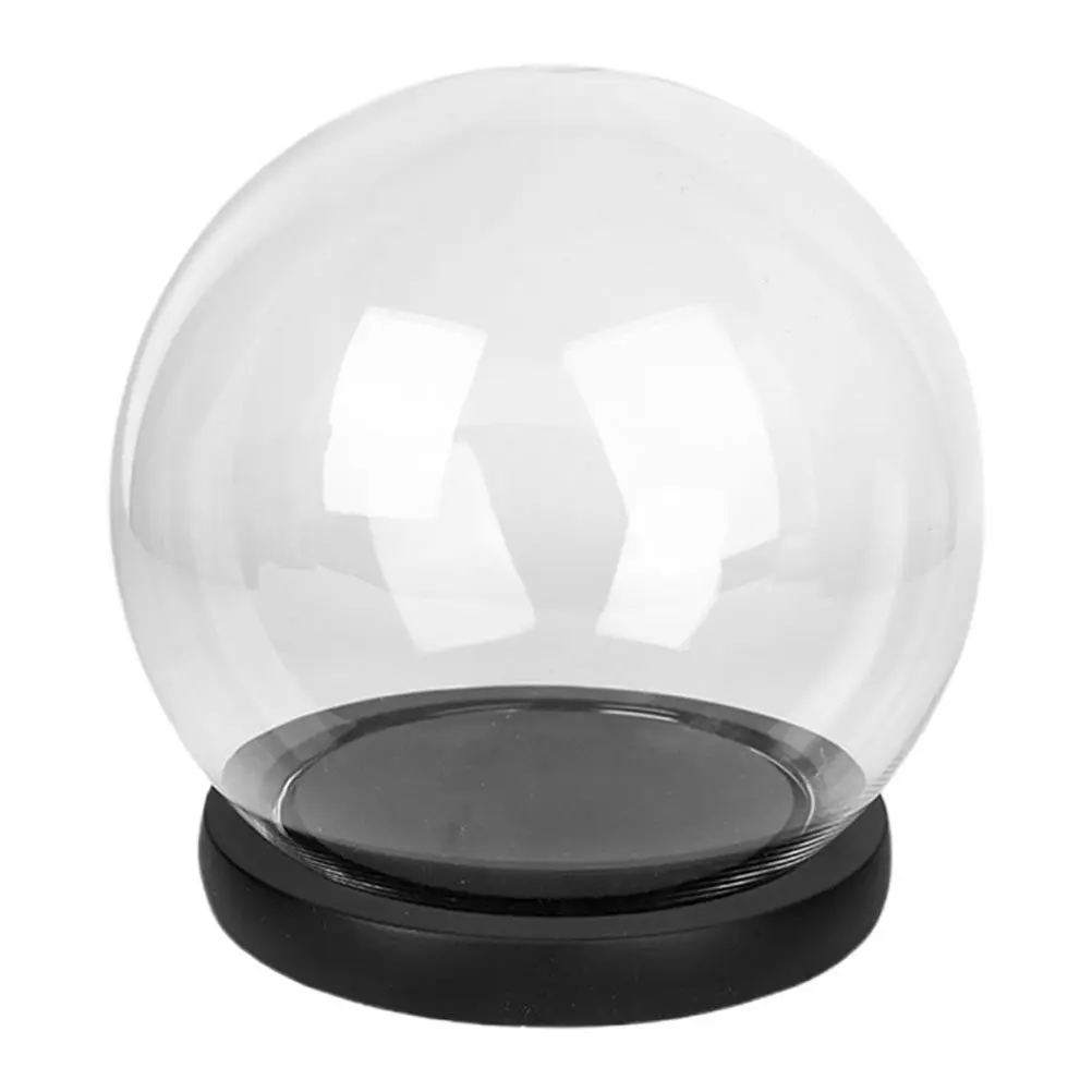 Small Glass Dome with Wood Base Clear Round Display Cover for Preserved Flowers Collectibles Cake Cloche Container Enhancing