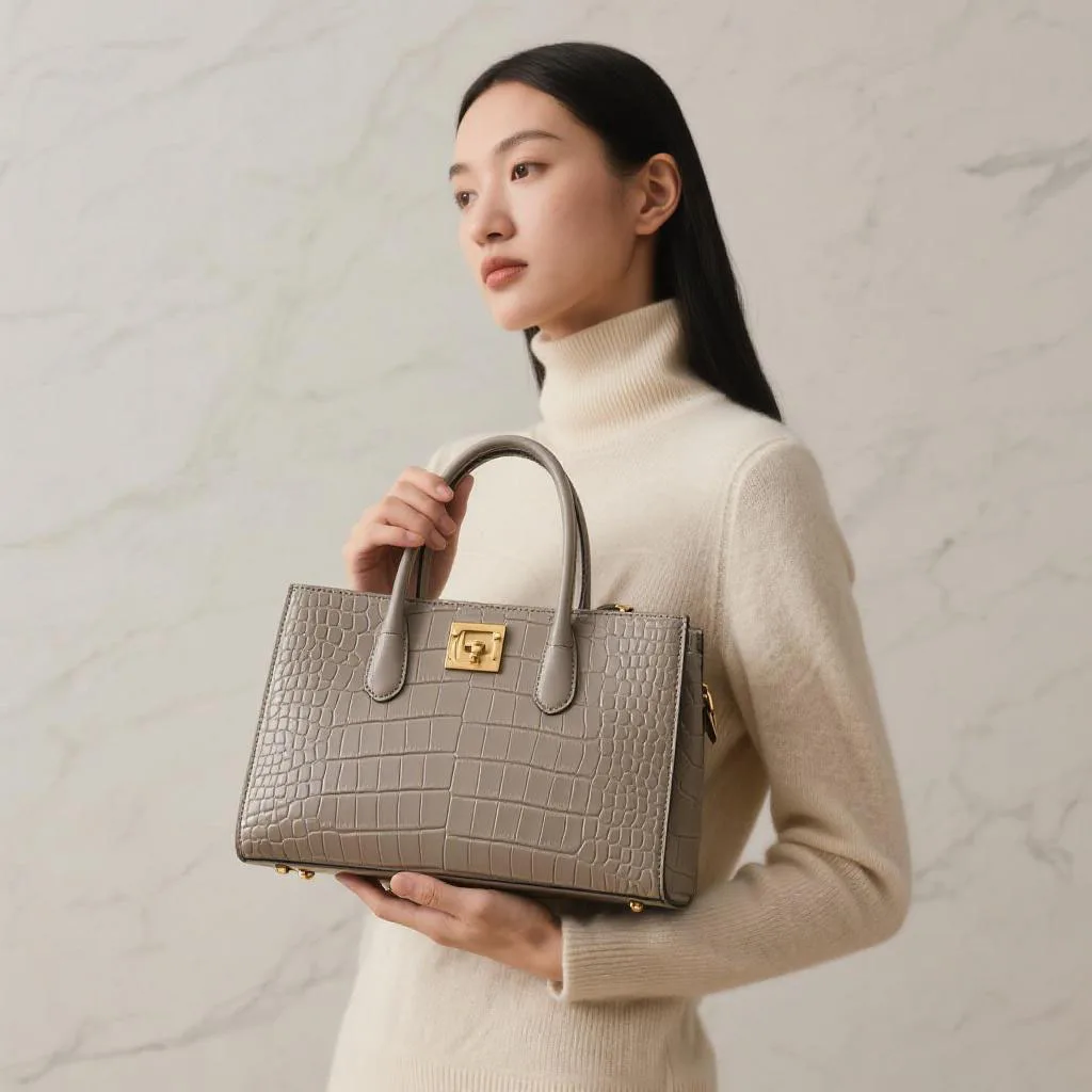 

Designer & for Handbag Commute. Women's Crocodile-Embossed Tote with Chic Luxury Daily Elegant Gold Spacious Ha _ASZH-186609242_