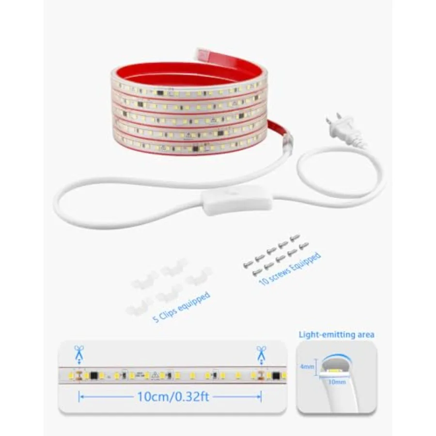 LED Strip Lights for Bedroom with Self-Adhesive AC 110V-120V 3000K Waterproof Outdoor Flexible LED Rope Light Super Bright Plug view 6