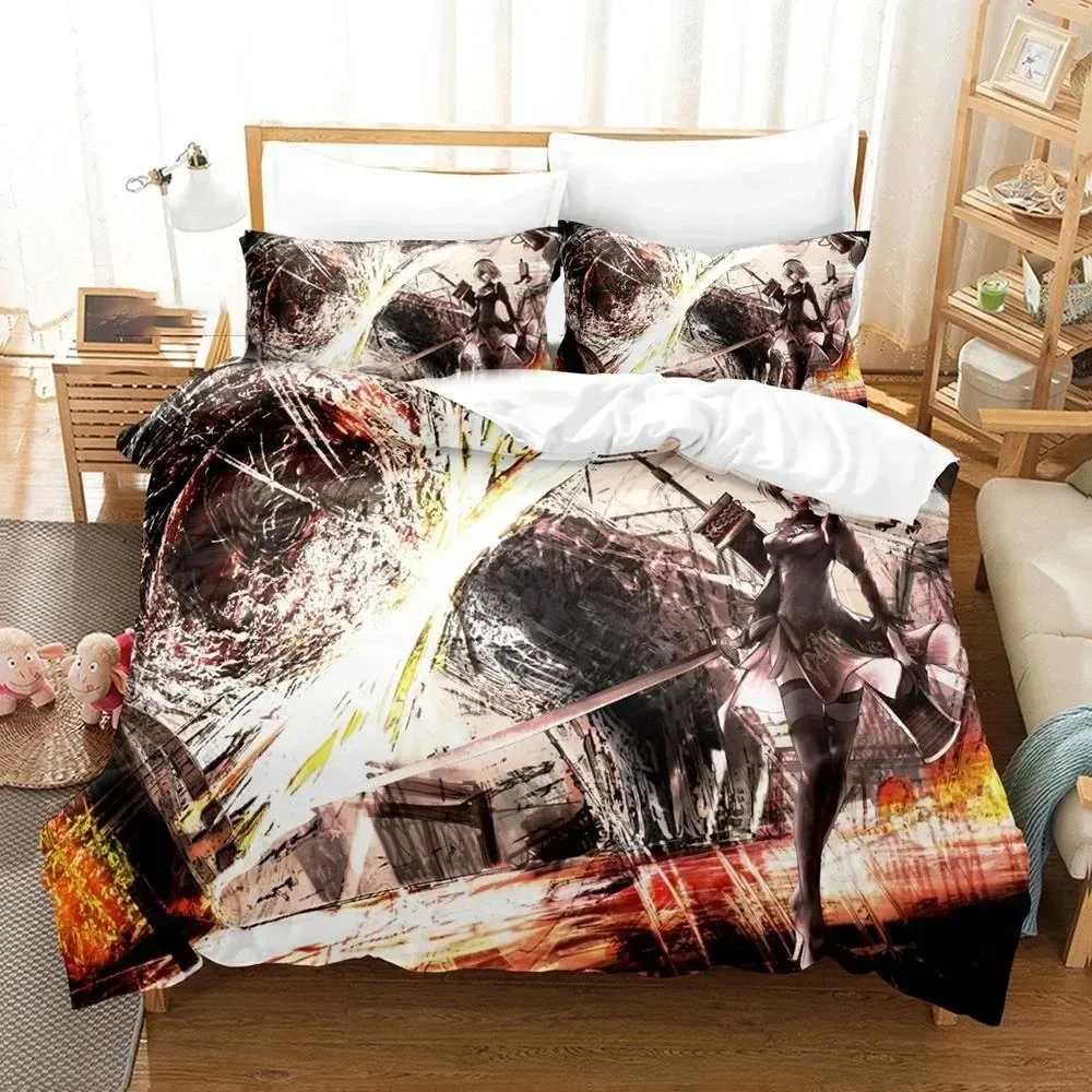 

3D Print Game NieR Automata YoRHa No.2 Type B 2B Bedding Set Boys Girls Twin Queen Size Duvet Cover Pillowcase Bed Kids Adult