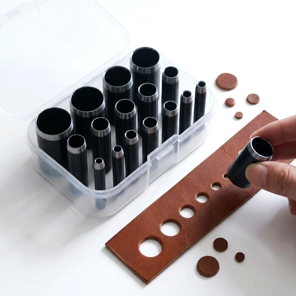 Perforateur de trous ronds professionnel pour cuir, ensemble de perforateurs de 1 à 15 mm, outil de perforation pour ceinture, bracelet de montre, artisanat, bricolage, réparation de chaussures