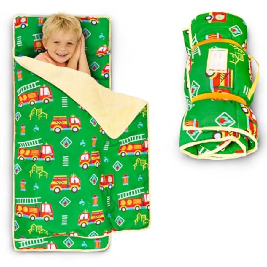 Toddler Nap Mat with Pillow and Minky Blanket Large 55"x38" Sleeping Bag Washable Lightweight Easy to Roll Perfect for Preschoo