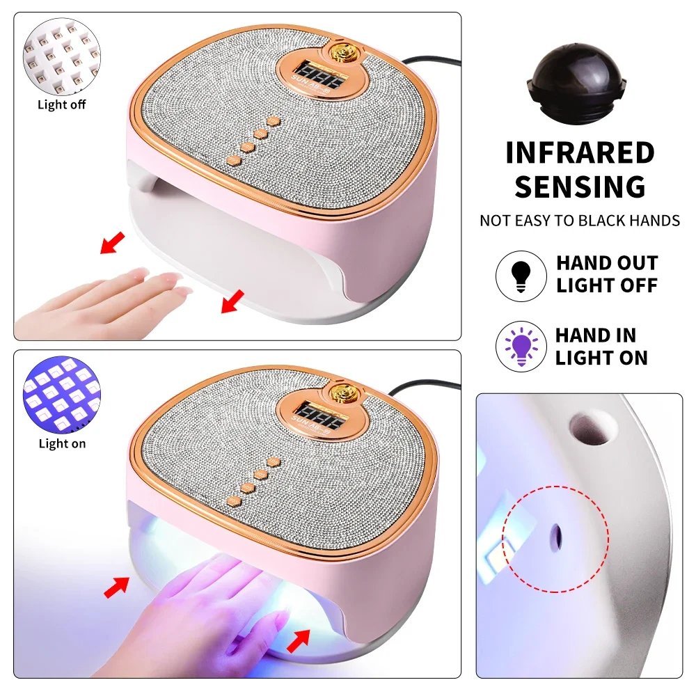 Limegirl Nail LED UV Lamp for Quick Drying Gel Nails Polish Resin 4 Timer Diamonds Design 45LED UV Manicure Light Dryer Machine