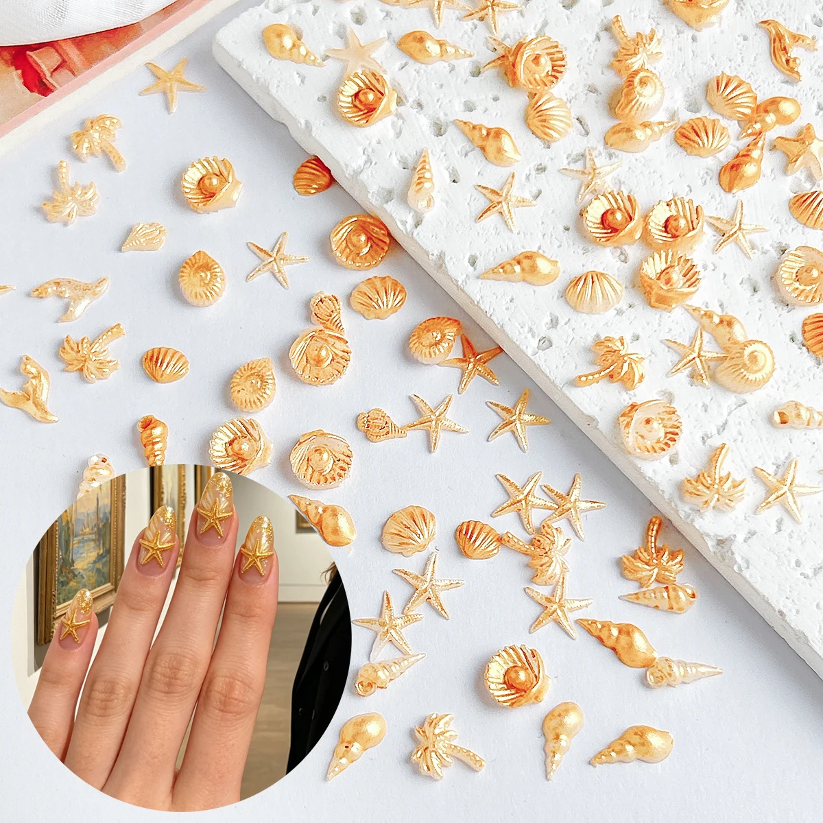

30PCS New Creative Gold Ocean Series Nail Art Accessories Simulated Fishtail Coconut Tree Starfish Summer Nail Charms DIY Nails