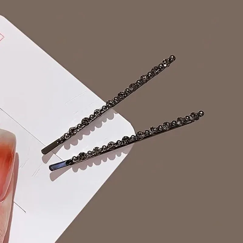 2-teiliges, funkelndes, mit Diamanten verziertes schwarzes Einweg-Haarspangen-Set – luxuriöse Textur für Damen, täglicher Pony, Styling, modische Kopfbedeckung – Detail 4