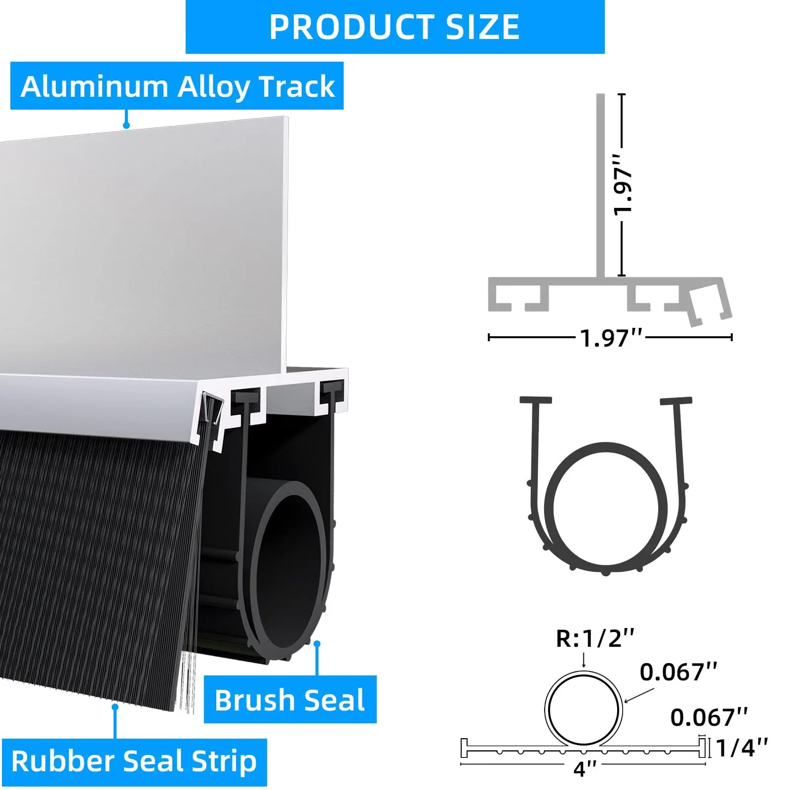 Garage Door Seals, Weatherproofing Garage Door Seals Bottom Rubber with Brush and T Style Aluminum Track Retainer Base Kit