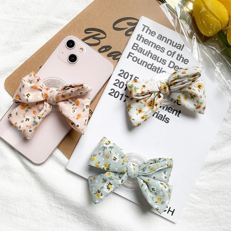 

Flower Bow Cotton Mobile Phone Stand Foldable Finger Ring Griptok Phone Holder For IPhone 16 Support Socket Pocket Tok Bracket
