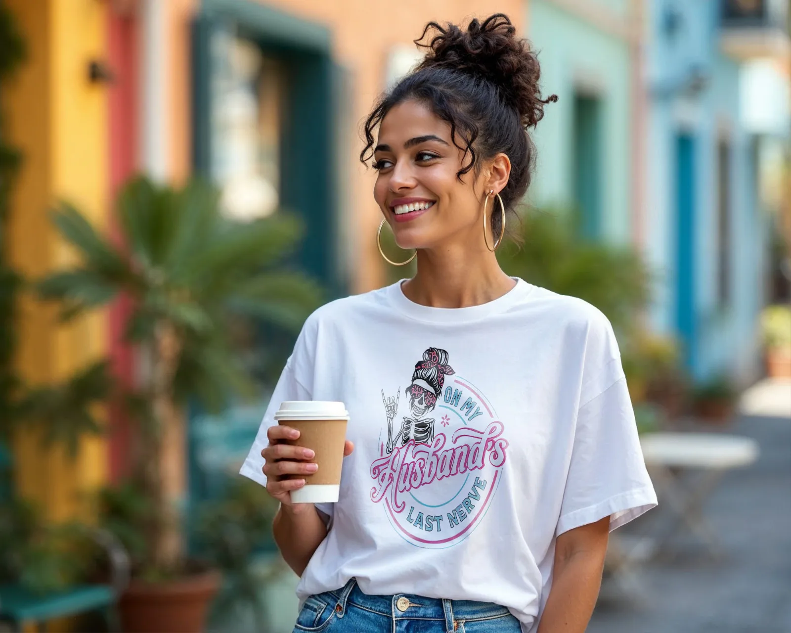 Funny Skeleton Wife T-Shirt – On My Husband’s Last Nerve Graphic Tee A219