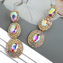 Modern Elegant Fashion Multiple Round Metal Full Crystal Dangle Earrings Luxury Fairy Grunge Jewelry Vintage Ear Accessories