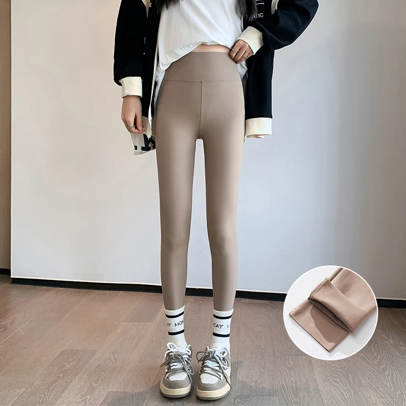 Women's Brushed Fleece Shark Leggings, Autumn Winter Thick Warm High Waist Tummy Control Butt Lifting Stretch Yoga Pants for Out
