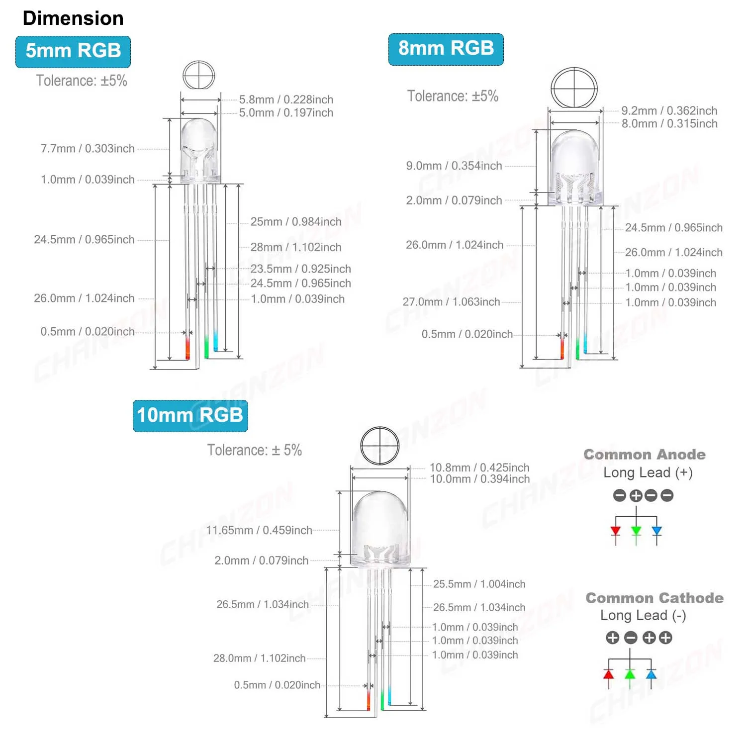 5mm 8mm 10mm Diodo Led RGB Emettitore di Luce 4 Pin Anodo Comune Catodo Tricolore Multicolor Trasparente Diffuso FAI DA TE PCB Lampadina