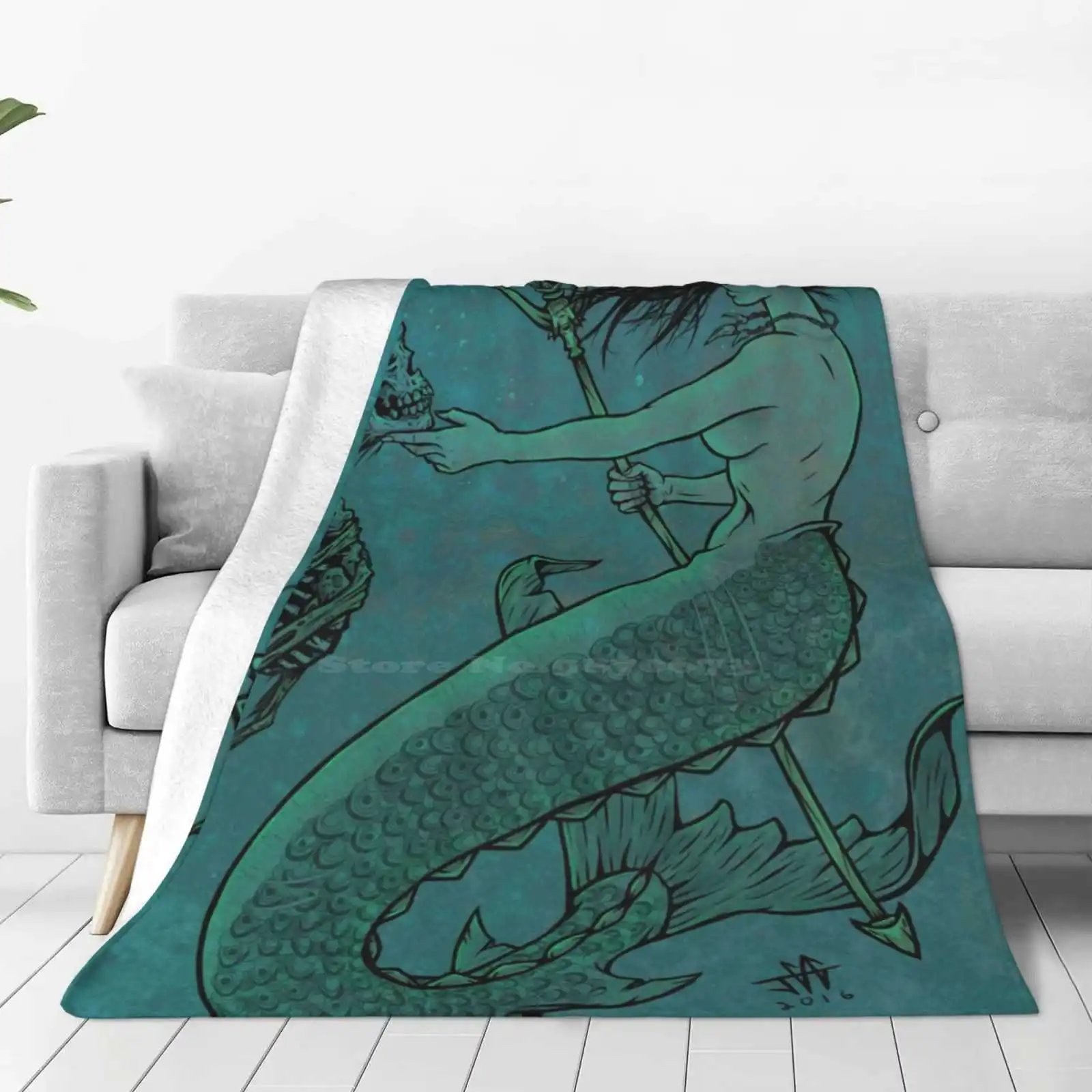 From The Bottom Fashion Soft Warm Throw Blanket Mermaid Fantasy Skull Skeleton Fairy Tale Fairytale Ocean Sea Fish Zombie