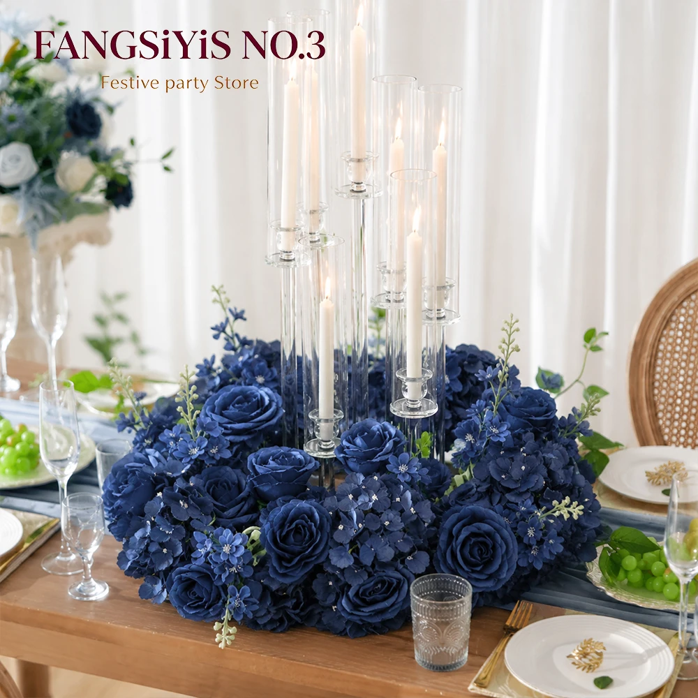 80/70/60/50/40/30cm Navy Blue Artificial Flower Ball Table Centerpiece Wedding Aisle Road Lead Floral Arrangement Event Decor