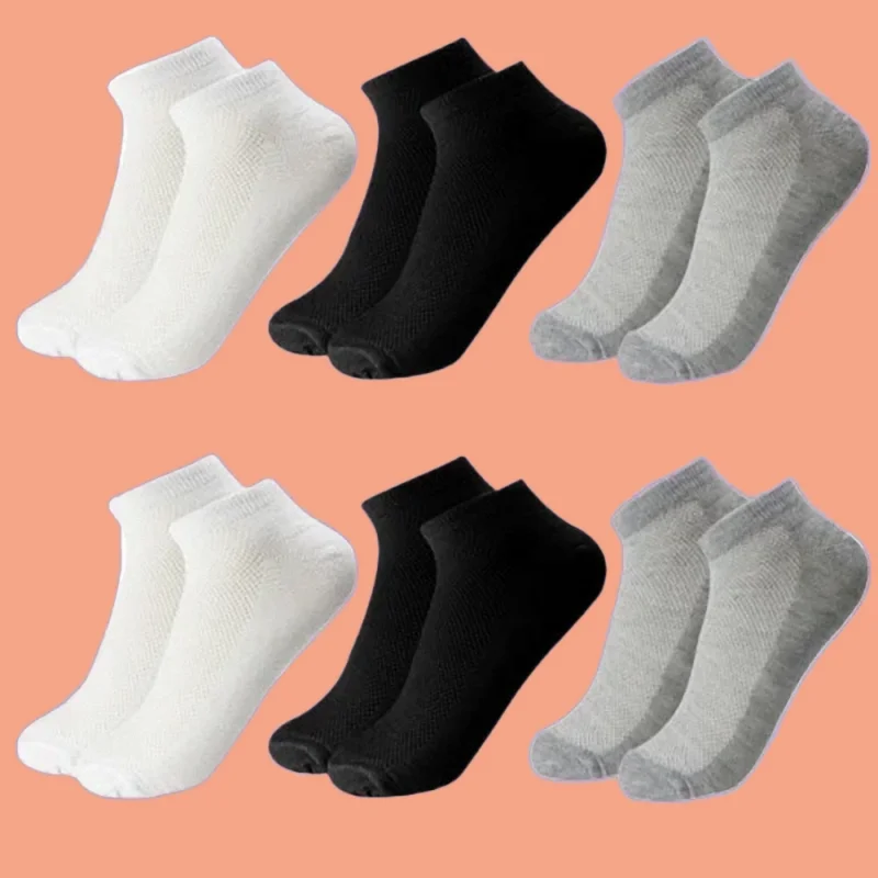 6 Pairs High Quality Mesh Men's Short Socks 2024 New Fashion Breathable Casual Sports Boat Socks Solid Color Unisex Ankle Socks